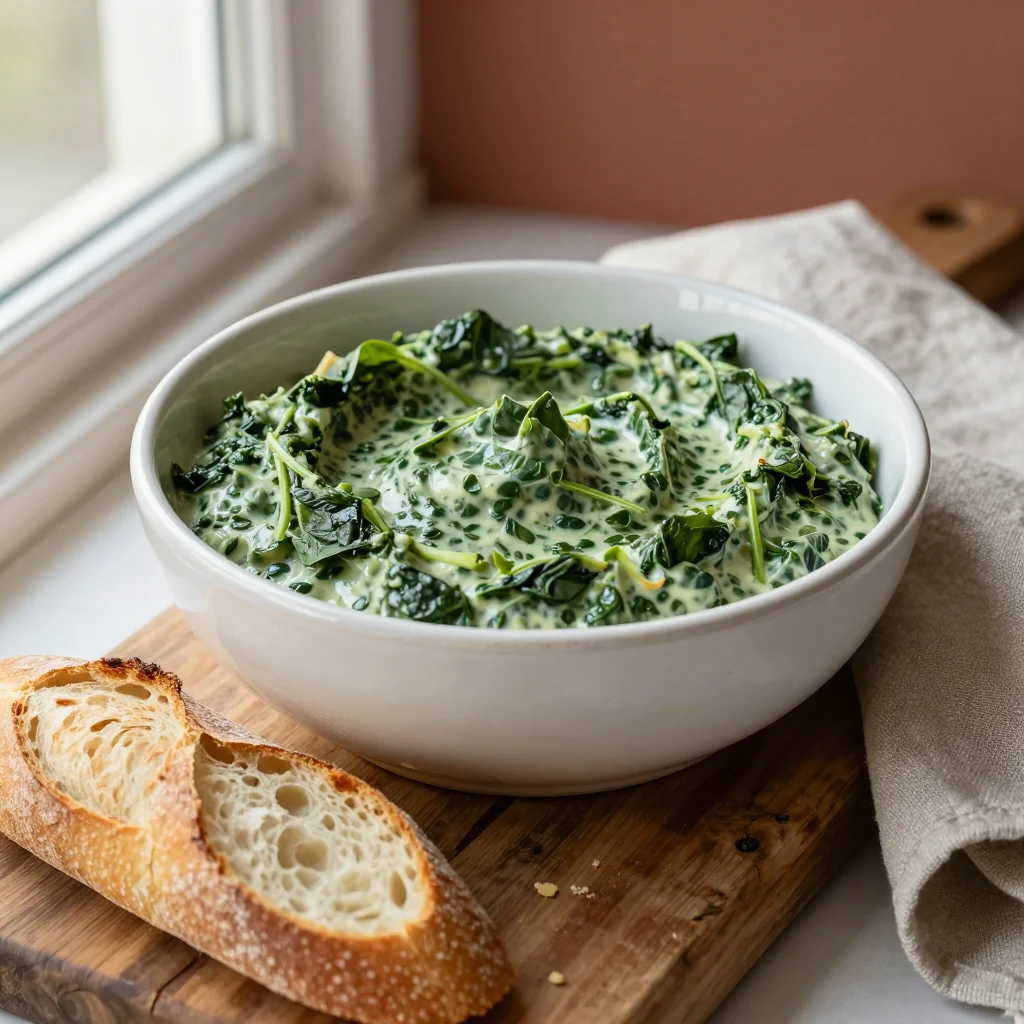 Creamy Spinach Artichoke Dip with Baguette