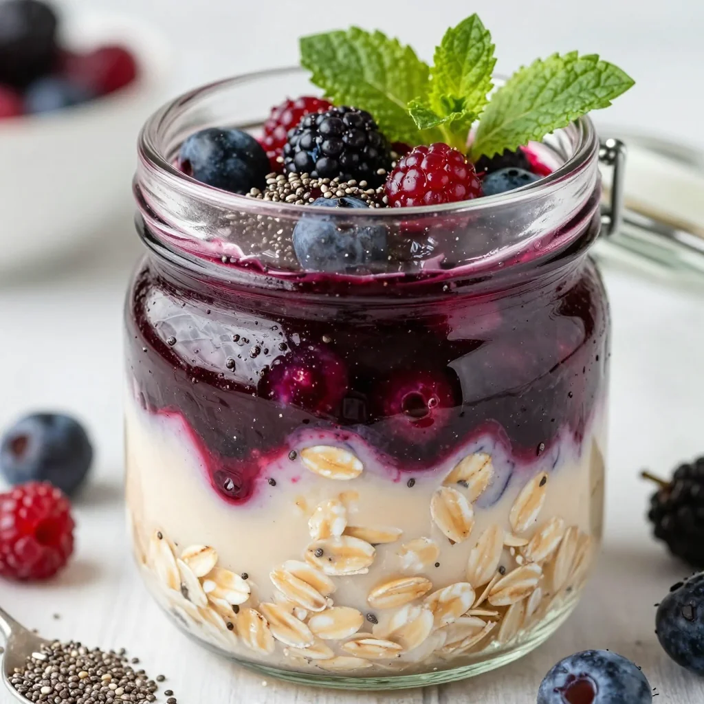 Chia Seed Overnight Oats with Winter Berry Compote