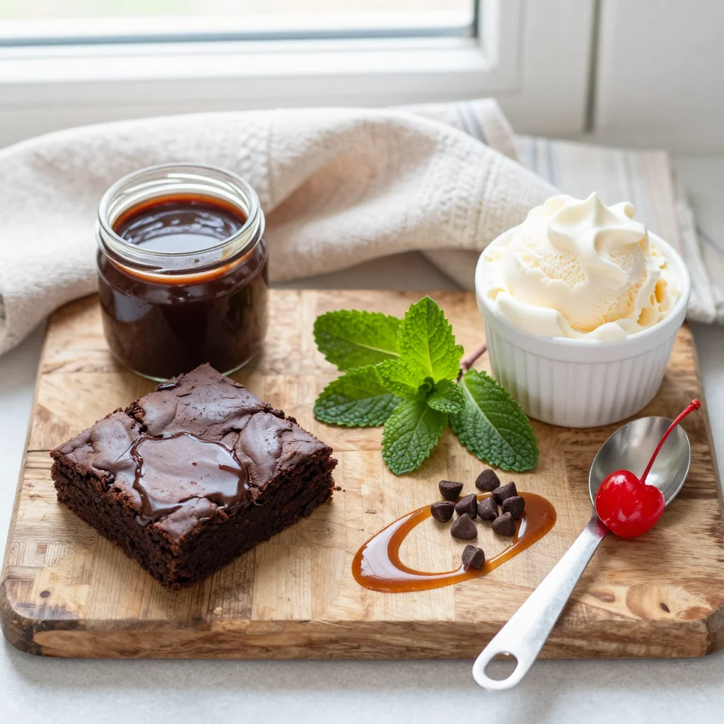 All ingredients for Brownie Sundae with Hot Fudge Sauce