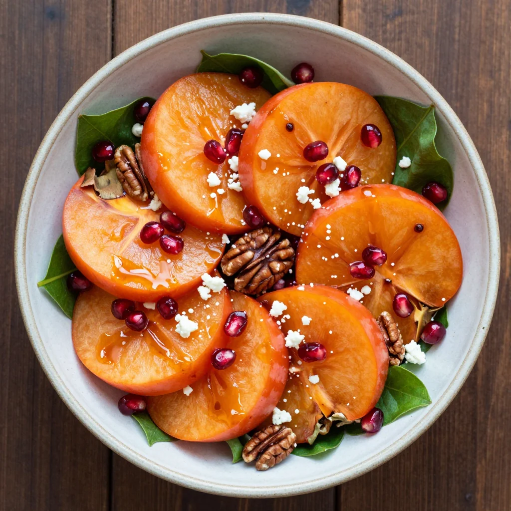 sweet persimmon salad with pomegranate and toasted pecans
