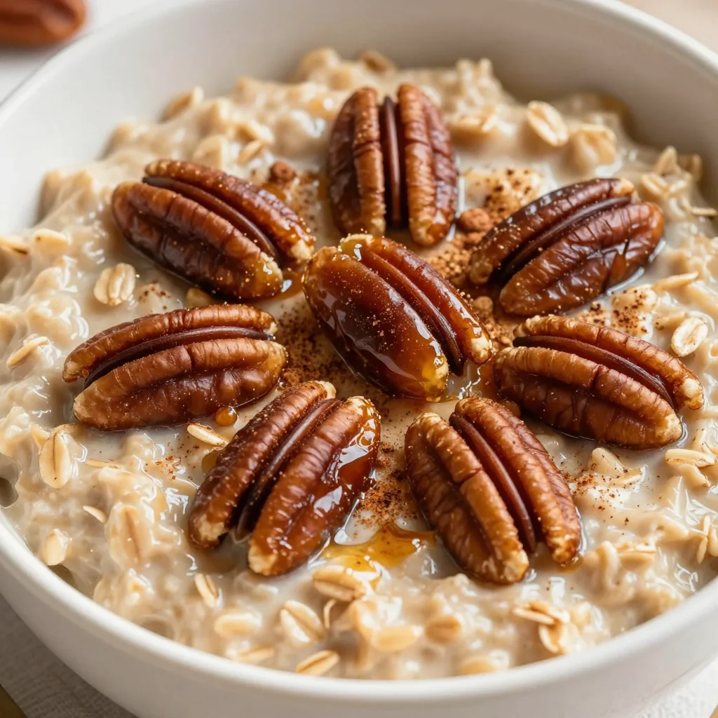 Warm Spiced Oatmeal with Dates and Pecans for Breakfast