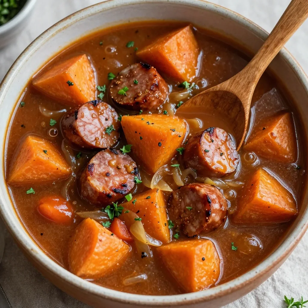 comforting onepot sweet potato and sausage stew for winter family meals