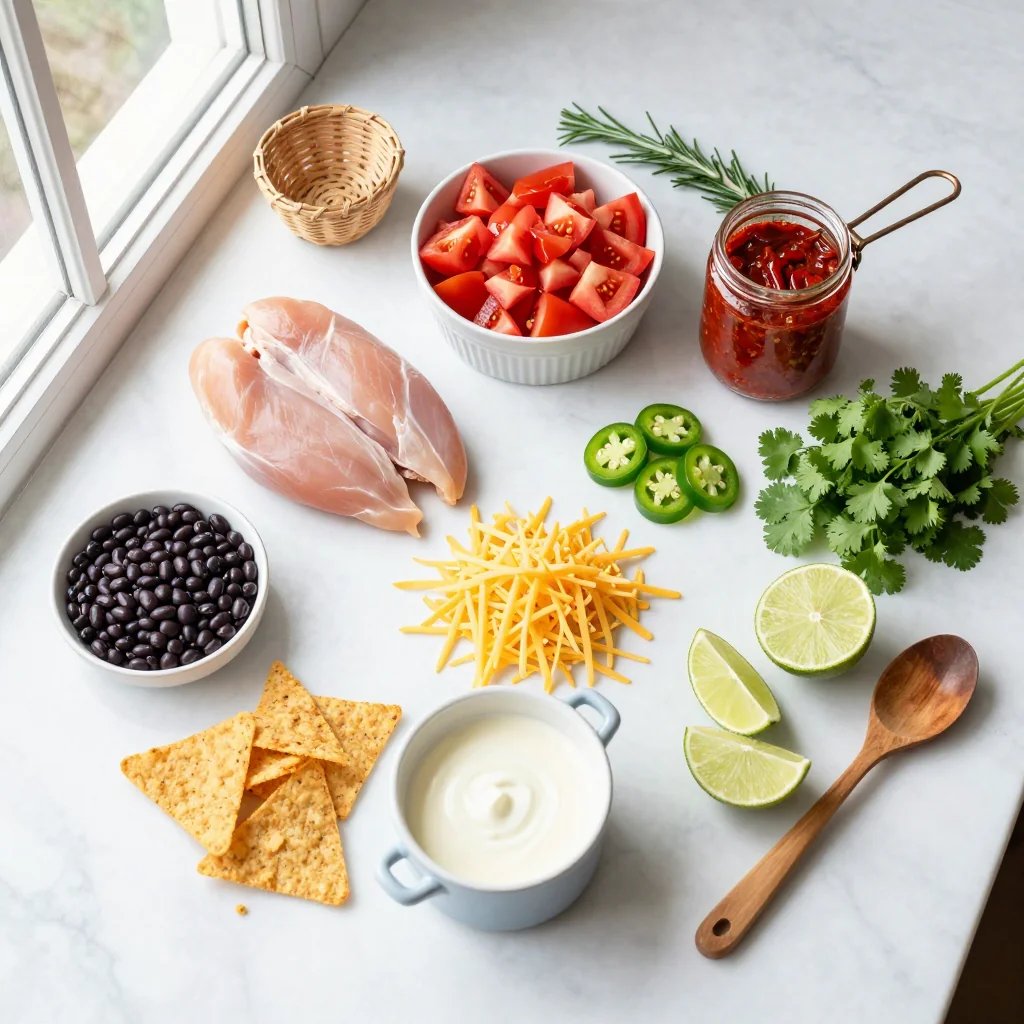 All ingredients for Chicken Tortilla Soup Creamy and Spicy