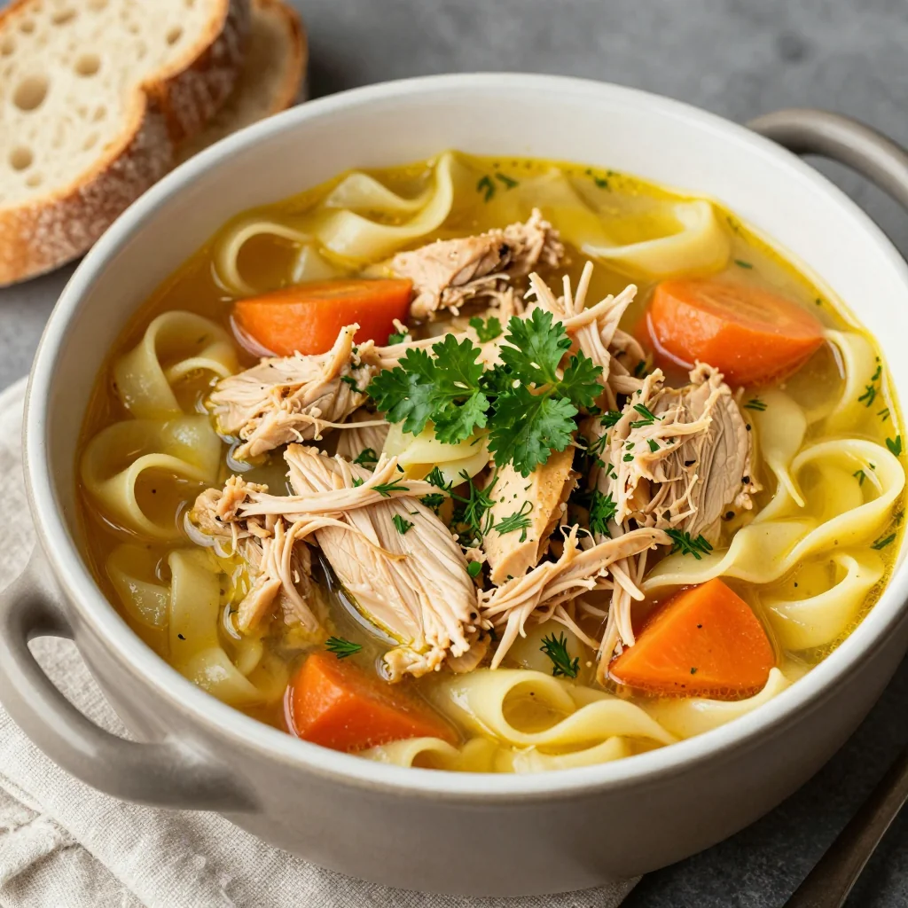 Winter Slow Cooker Chicken and Noodle Soup with Fresh Herbs