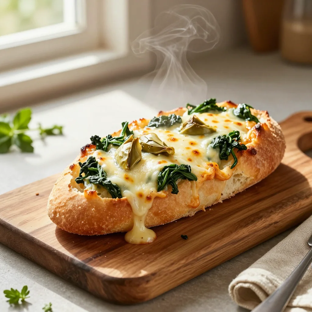 Cheesy Spinach and Artichoke Stuffed French Bread