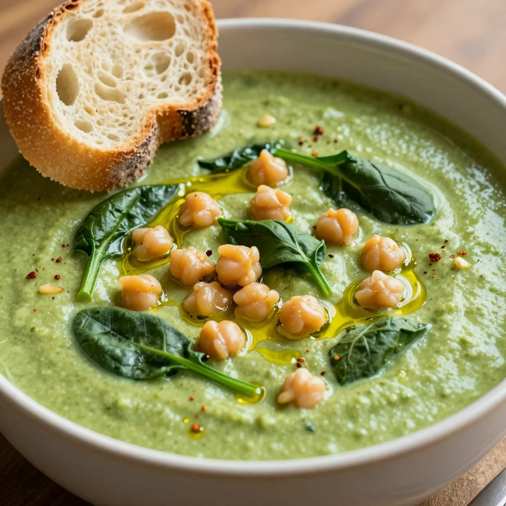 High Protein Creamy Vegan Chickpea and Spinach Soup