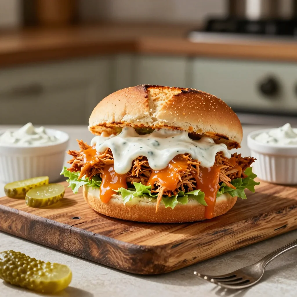 Crockpot Buffalo Chicken Sandwiches with Ranch
