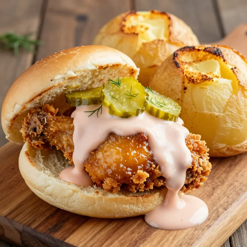 Crispy Chicken Sandwiches with Pickles and Sauce