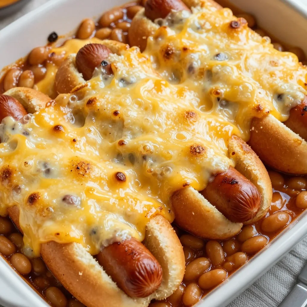 NFL Playoff Hot Dog Casserole with Beans and Velveeta