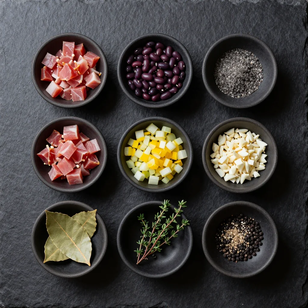 Ingredients for slow cooker ham and bean soup with herbs