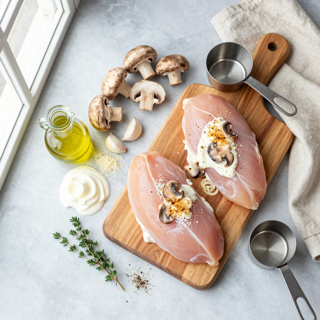 All ingredients for Creamy Mushroom Chicken with Garlic Parmesan Sauce