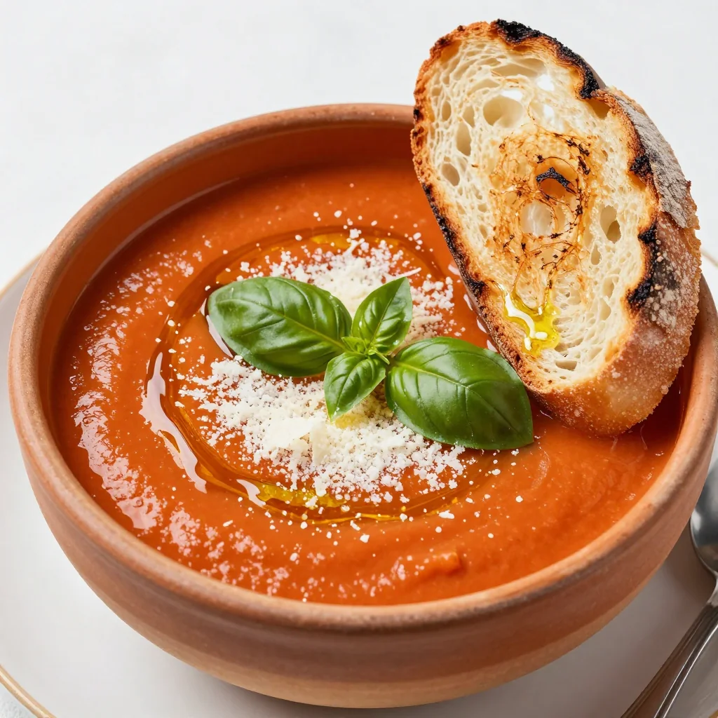 Creamy Tomato Basil Soup With Parmesan And Crusty Bread Dip