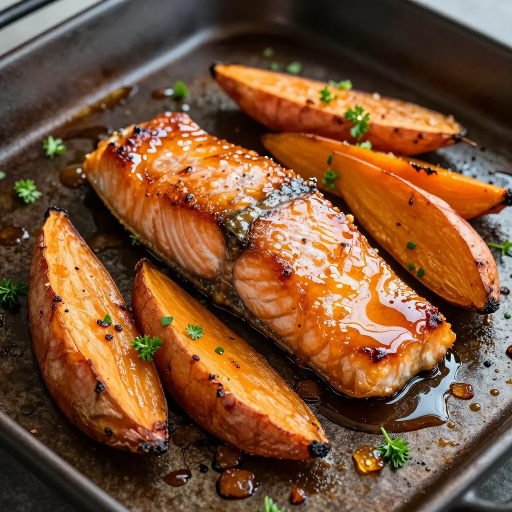 Easy Sheet Pan Salmon with Maple Glaze and Sweet Potatoes