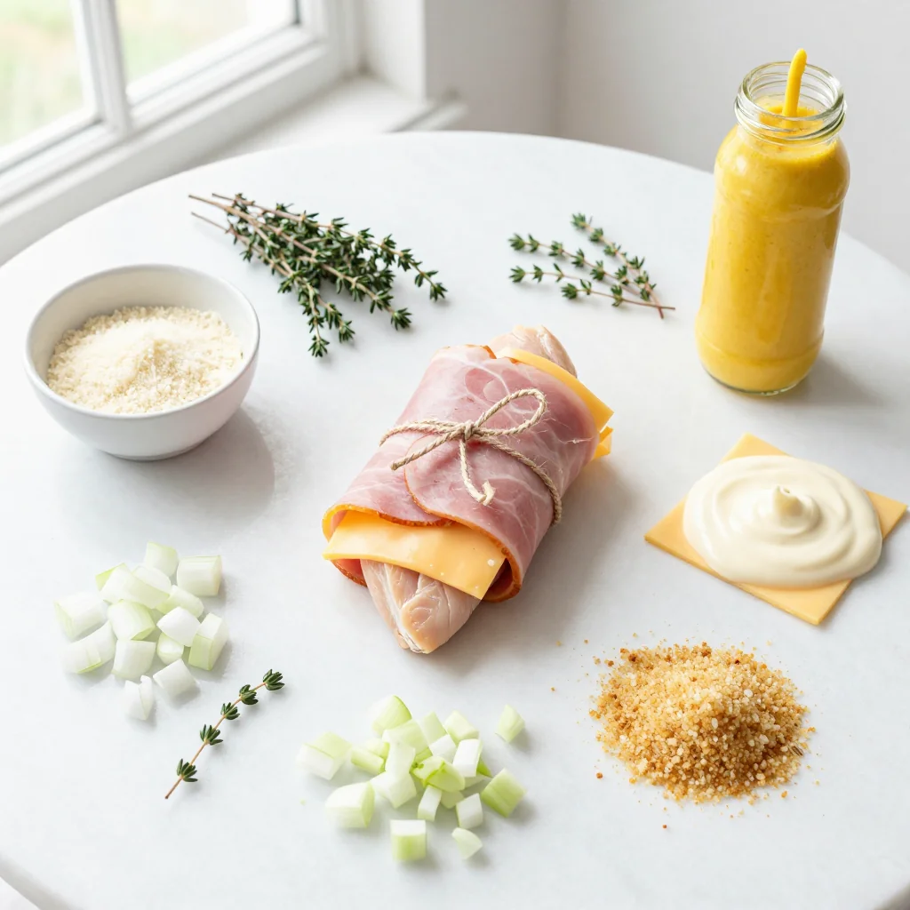 All ingredients for Chicken Cordon Bleu Casserole