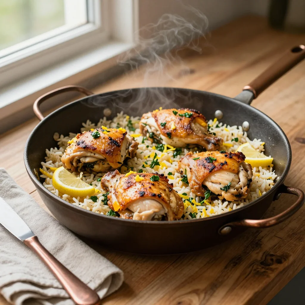 Easy One Pan Lemon Herb Chicken and Rice Skillet