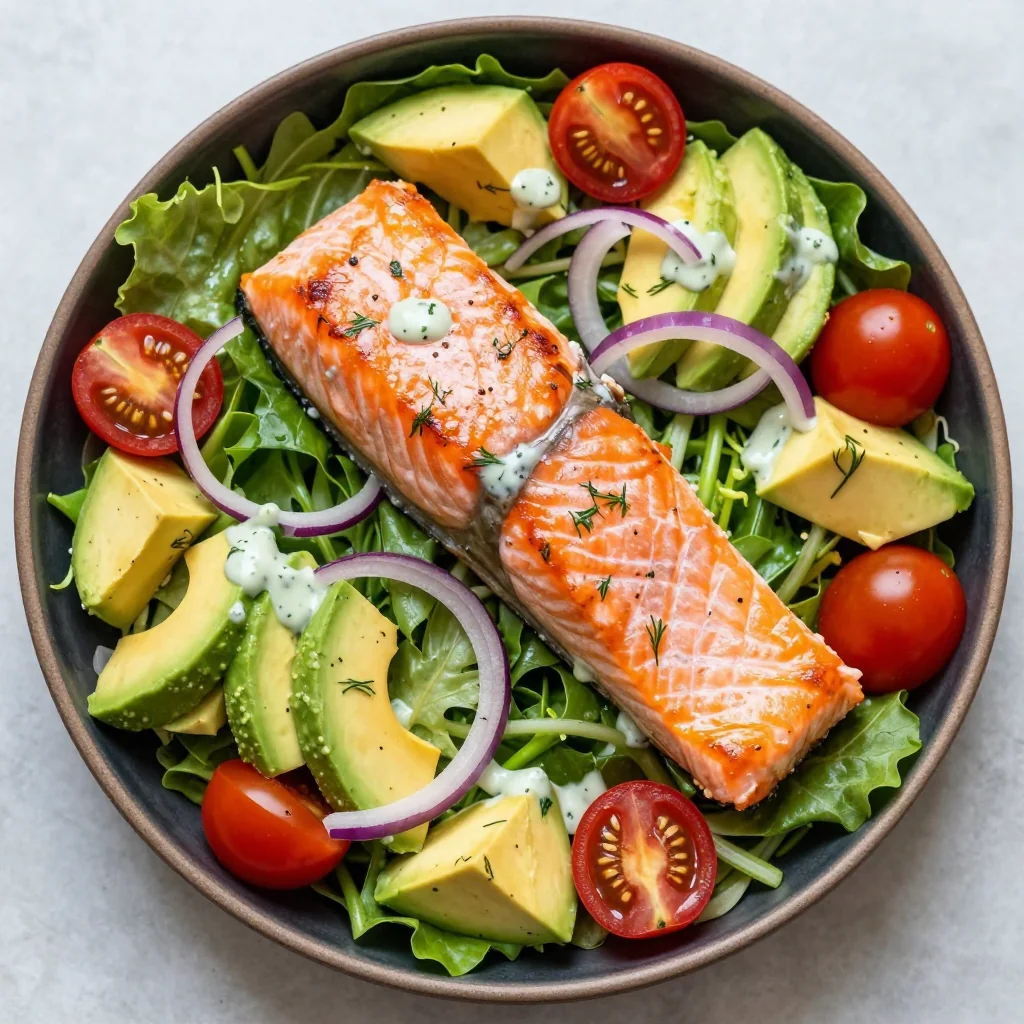 Quick Weeknight Freezer Salmon and Avocado Salad