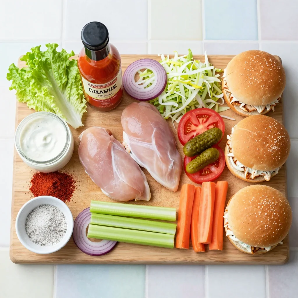 All ingredients for Crockpot Buffalo Chicken Sandwiches with Ranch