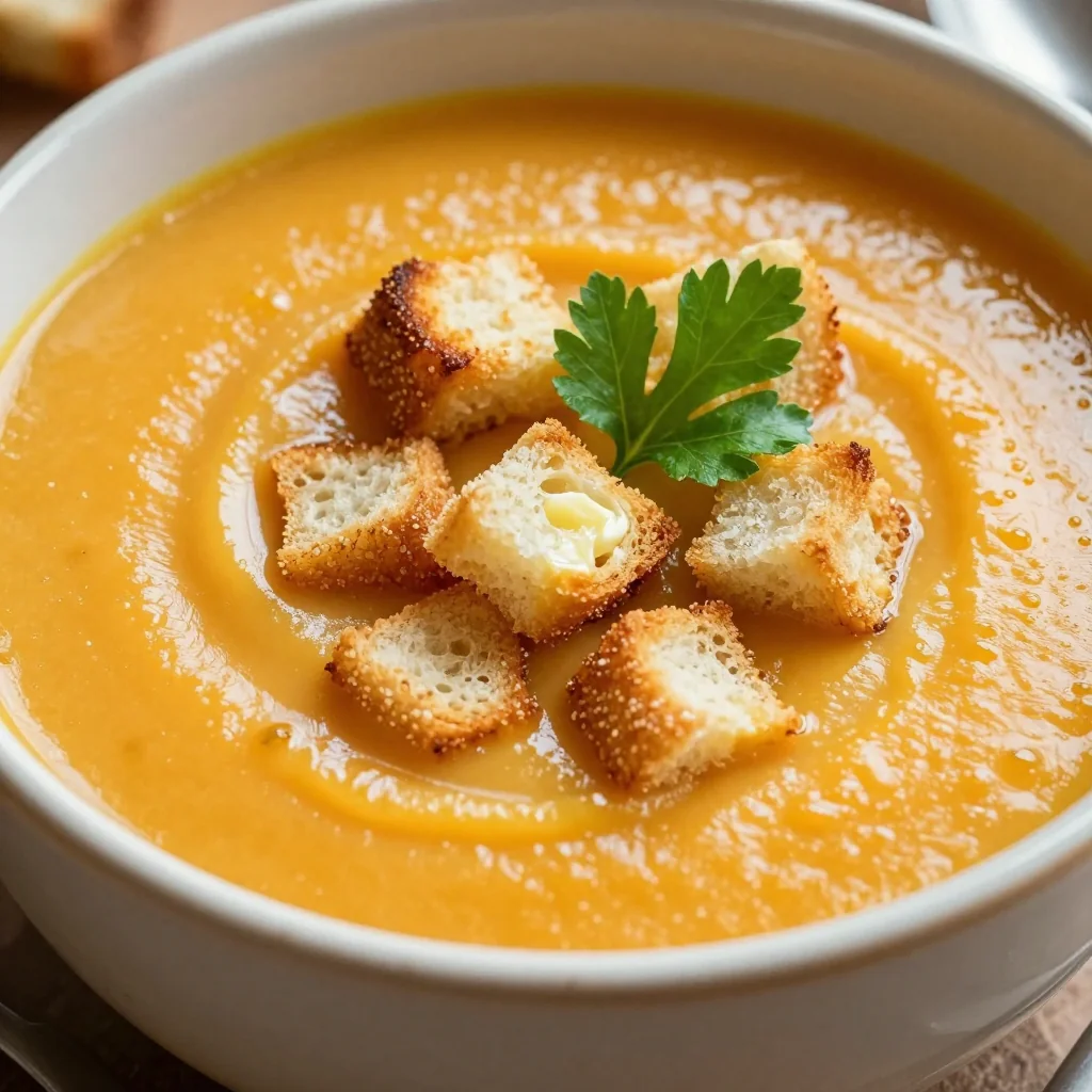 Kid-Friendly Creamy Carrot Soup with Buttered Croutons