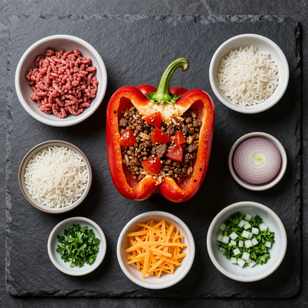 Ingredients for Air Fryer Stuffed Bell Peppers with Beef