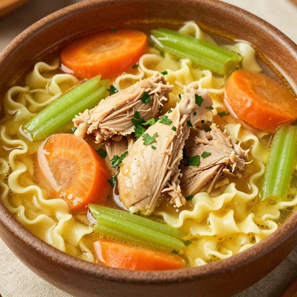 High Protein Slow Cooker Chicken Noodle Soup from Scratch