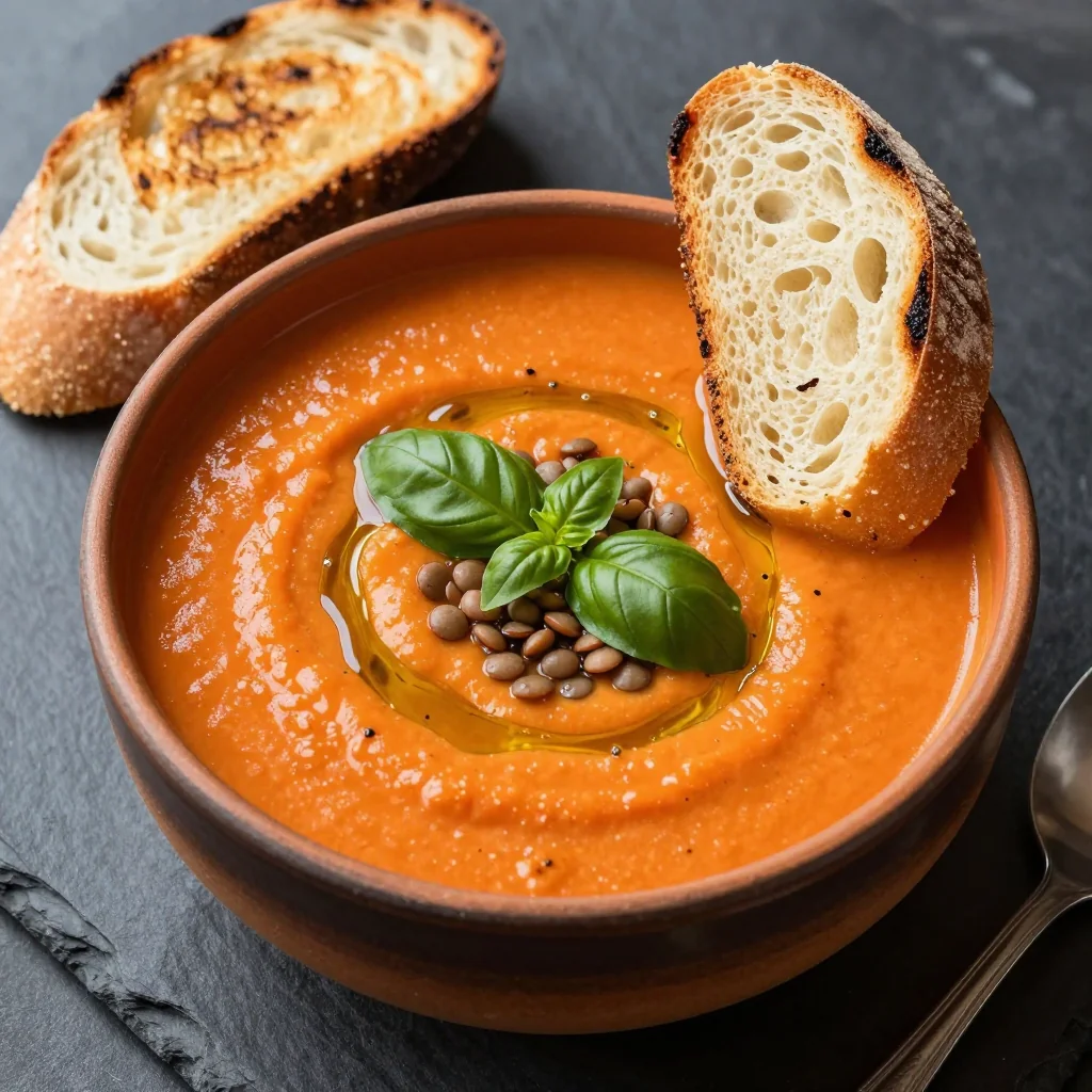 Creamy Tomato And Lentil Soup For A Vegan Dinner