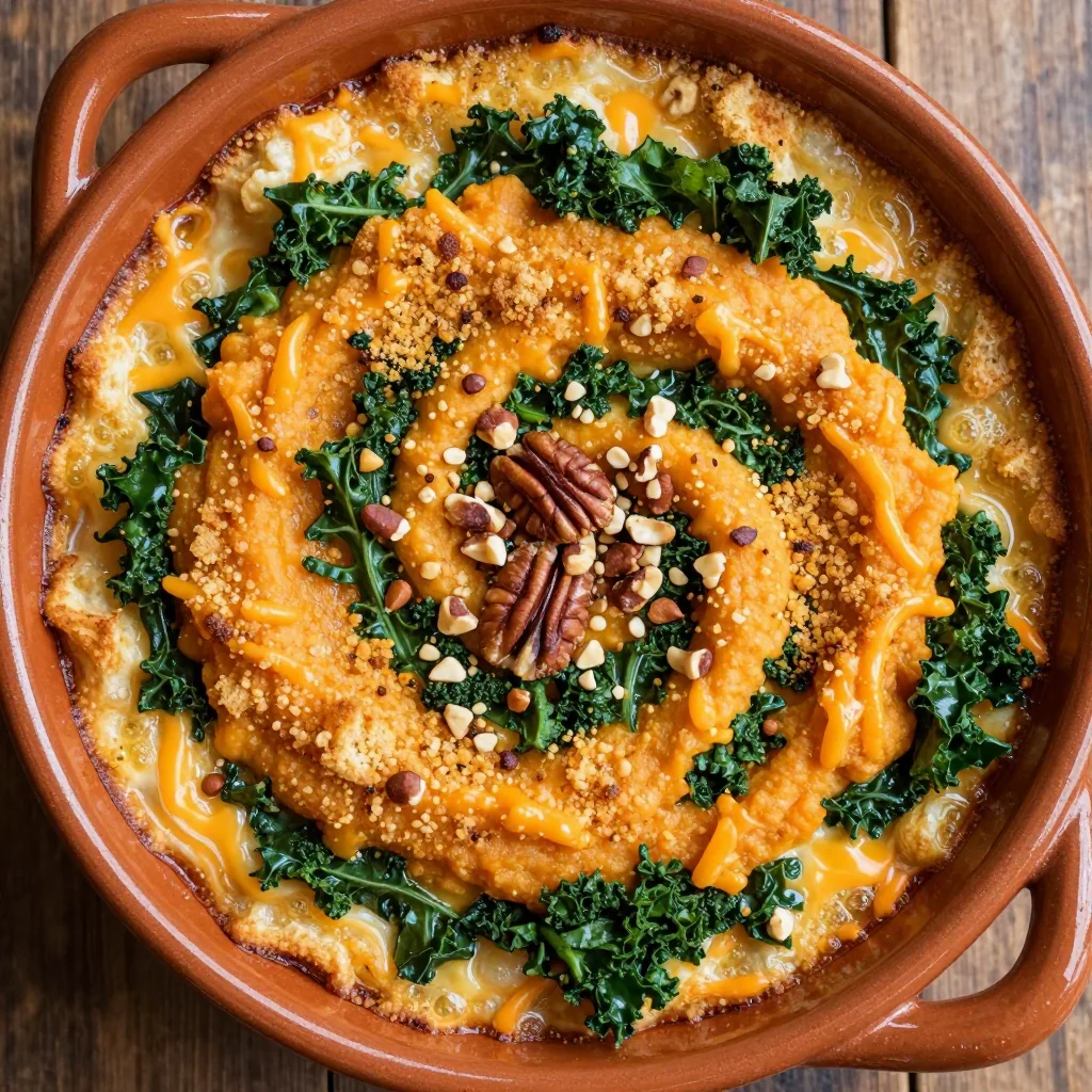 cozy sweet potato and kale casserole for family comfort food