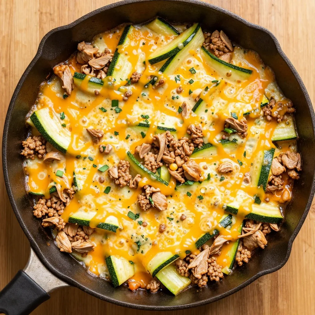 Kid Friendly Cheesy Ground Turkey and Zucchini Skillet Dinner