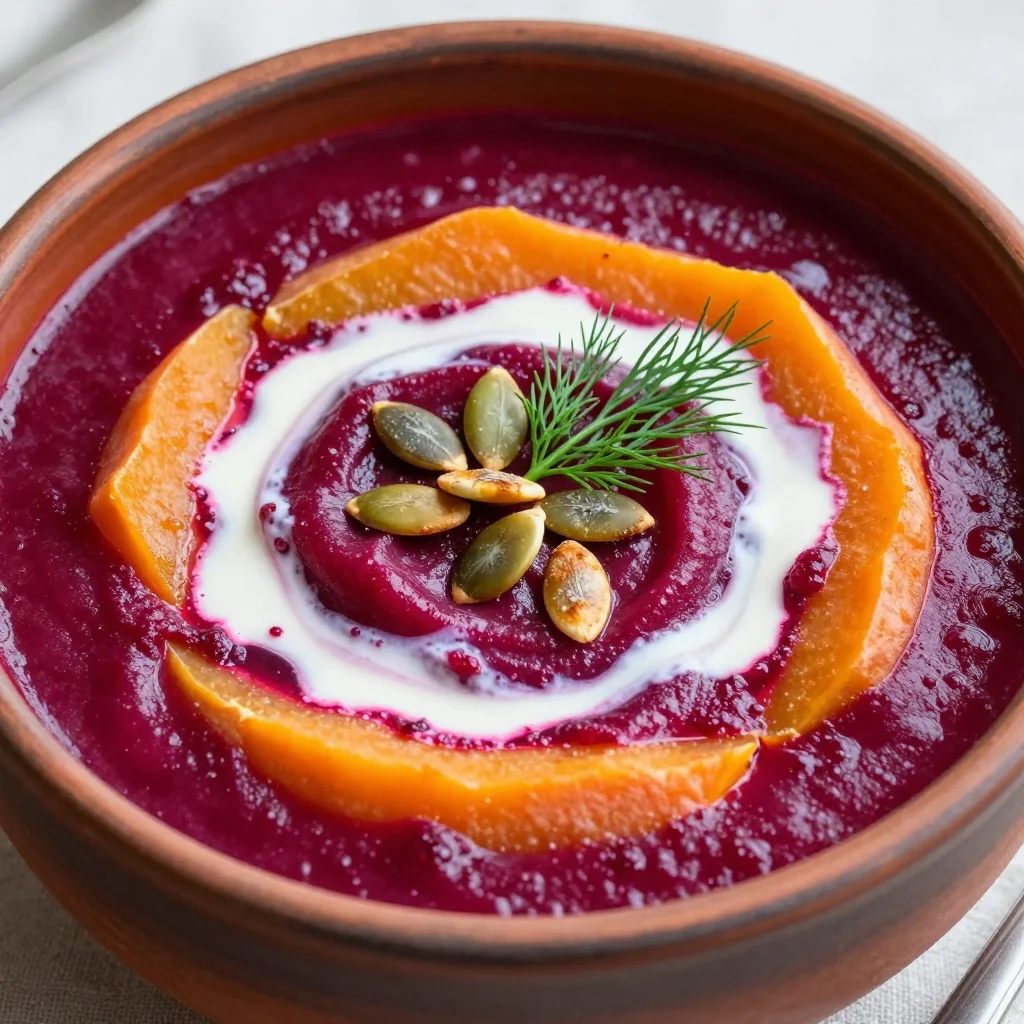warm savory sweet potato and beet soup for cozy family nights