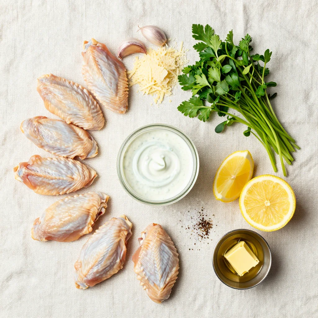 All ingredients laid out for Garlic Parmesan Wings with Ranch Dip