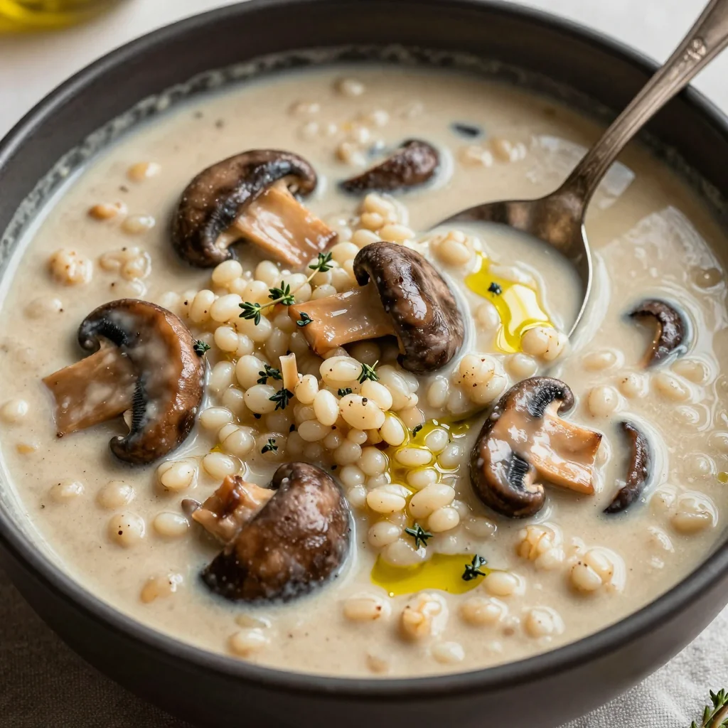 Cozy Vegan Creamy Mushroom Stew with Barley