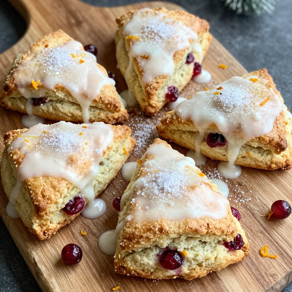 orange cranberry scones with glaze for festive christmas morning treats