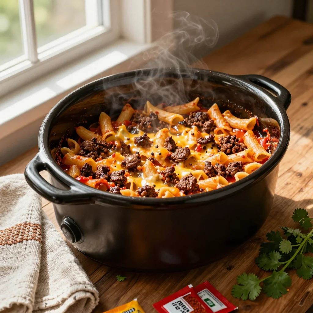 Slow Cooker Taco Pasta with Ground Beef