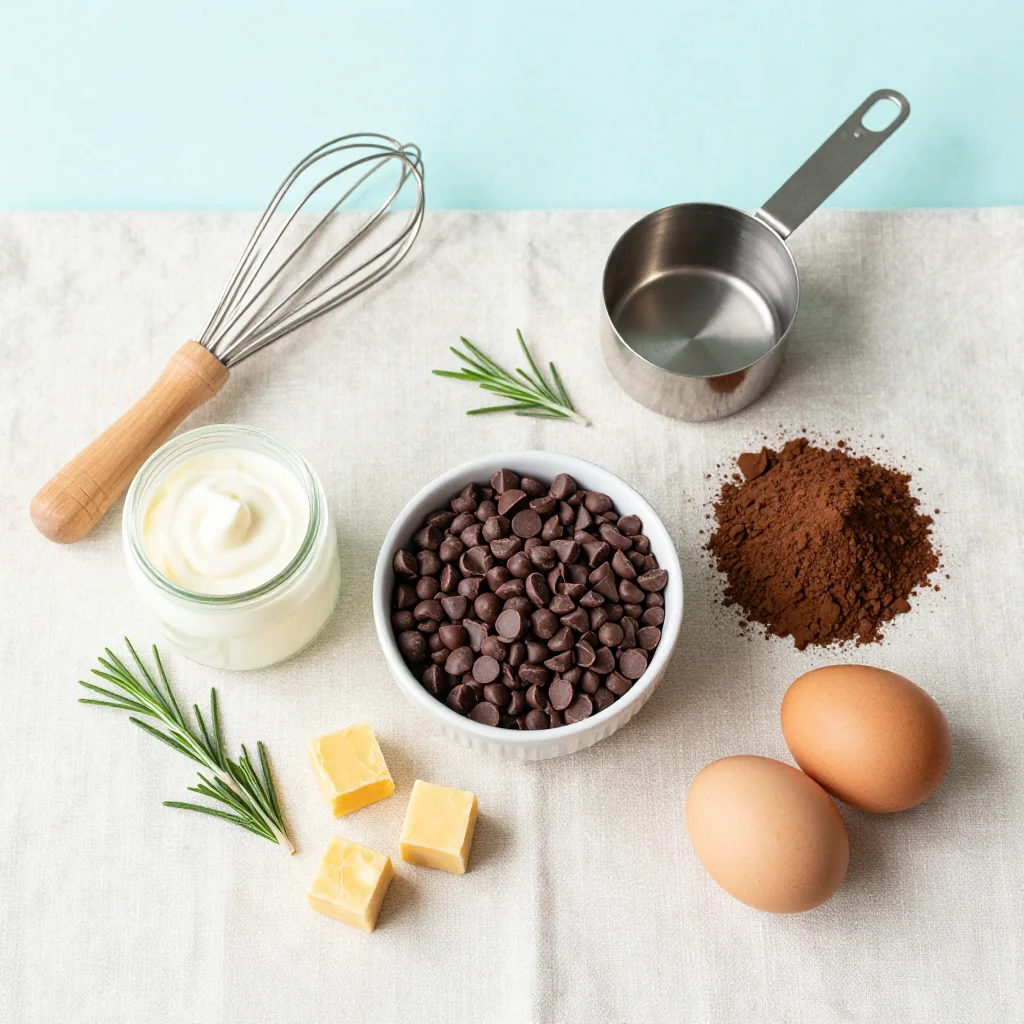 All ingredients for Chocolate Fudge Cake with Ganache