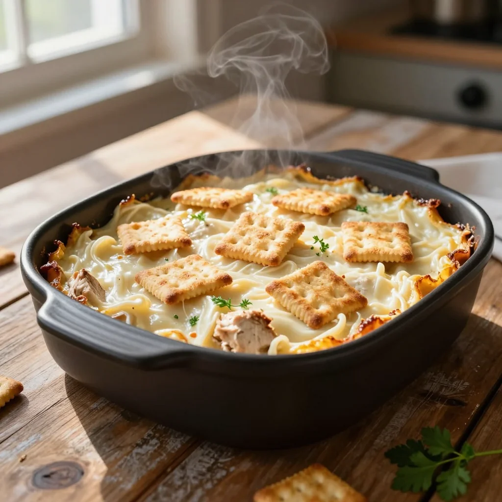 Chicken Noodle Casserole with Ritz Crackers