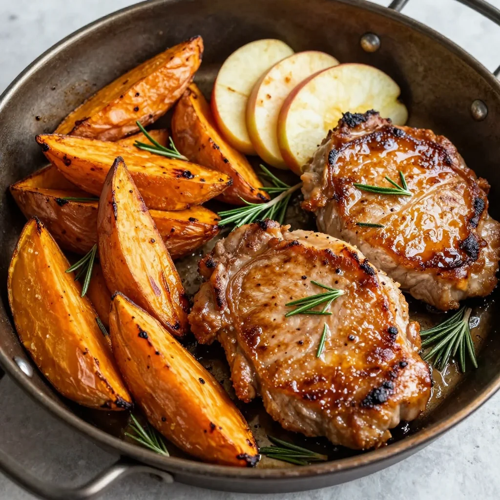 Sheet Pan Pork Chops with Sweet Potatoes and Apples