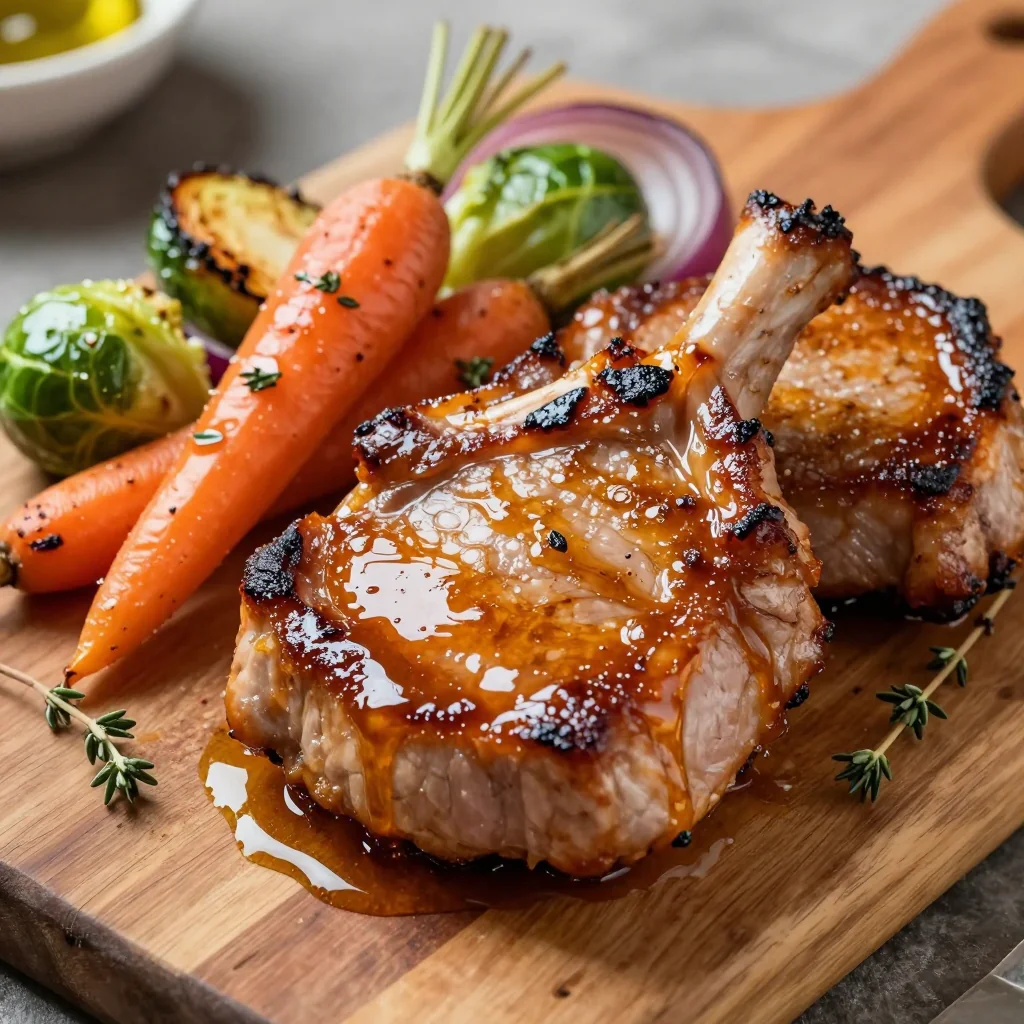 Honey Glazed Pork Chops With Roasted Veggies
