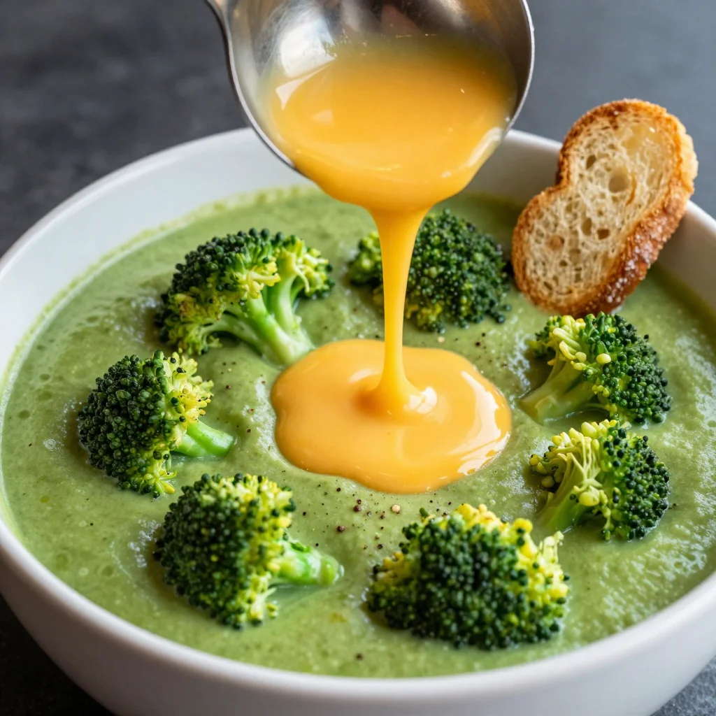 High Protein Slow Cooker Cream of Broccoli Soup with Cheddar