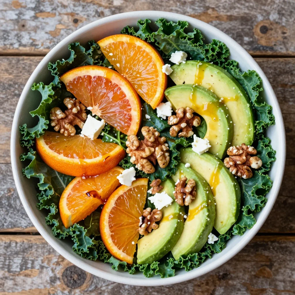 warm citrus and kale salad with citrus vinaigrette for winter