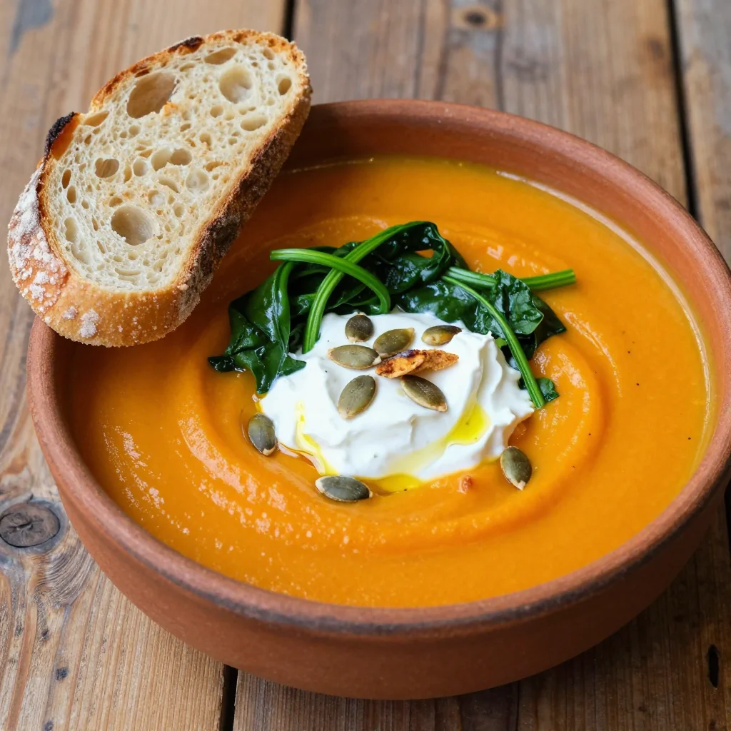 one pot roasted sweet potato and spinach soup for family dinners