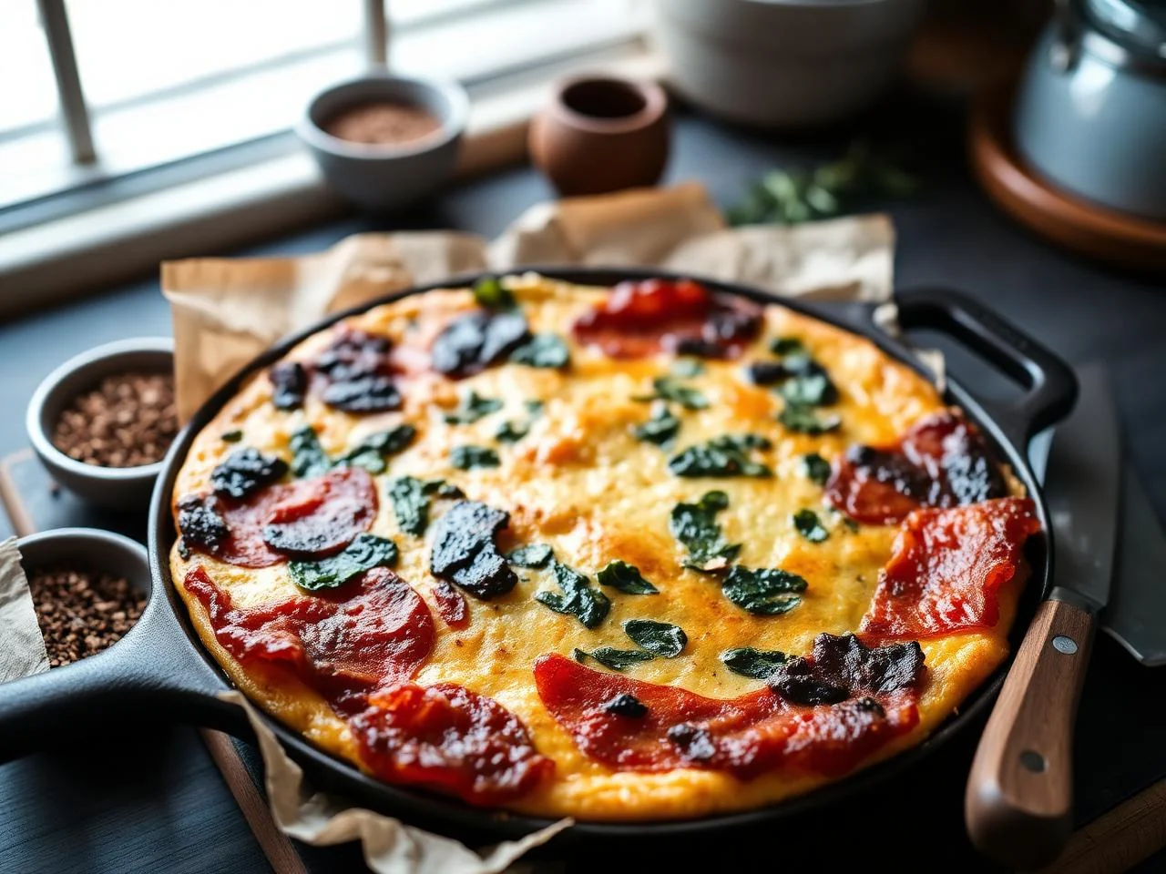 Bacon And Spinach Skillet Quiche
