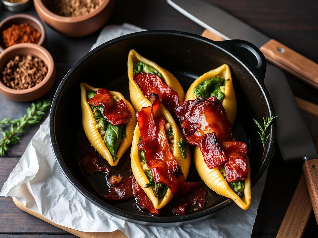 Bacon And Spinach Stuffed Shells