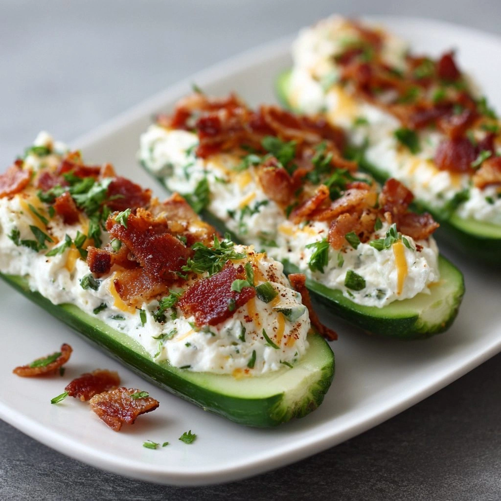 Bacon Cheese Cucumber Boats – 