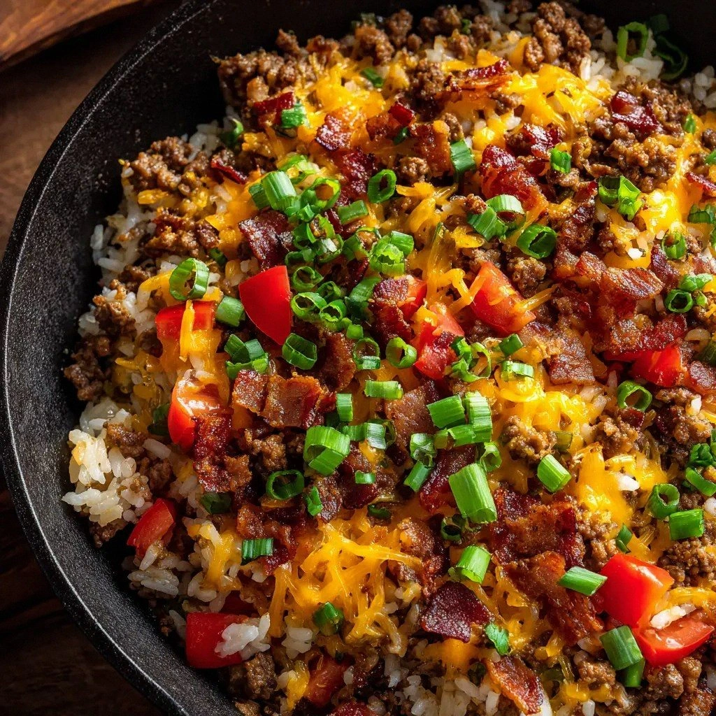 Bacon Cheeseburger Rice Skille