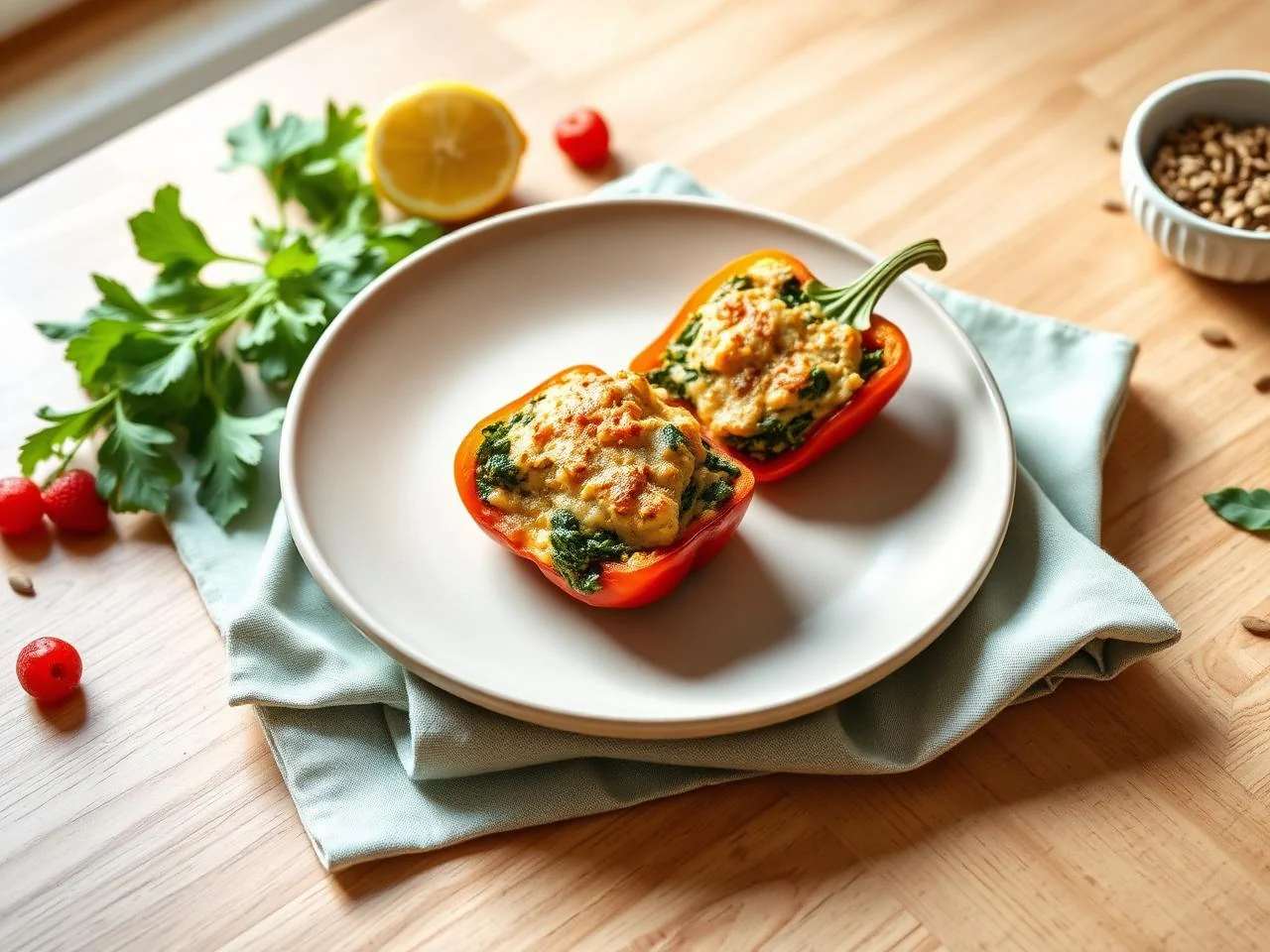 Baked Chicken And Spinach Stuffed Bell Peppers