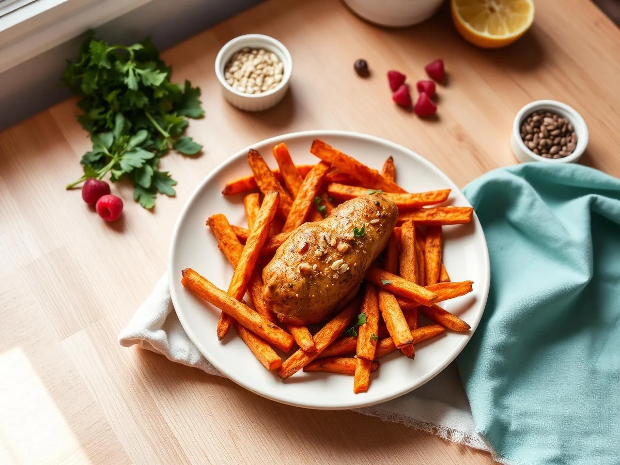 Baked Chicken And Sweet Potato Fries