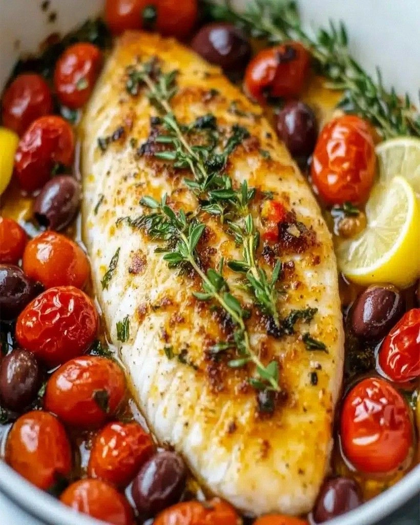 Baked Fish with Cherry Tomatoes and Olives – Easy Recipe