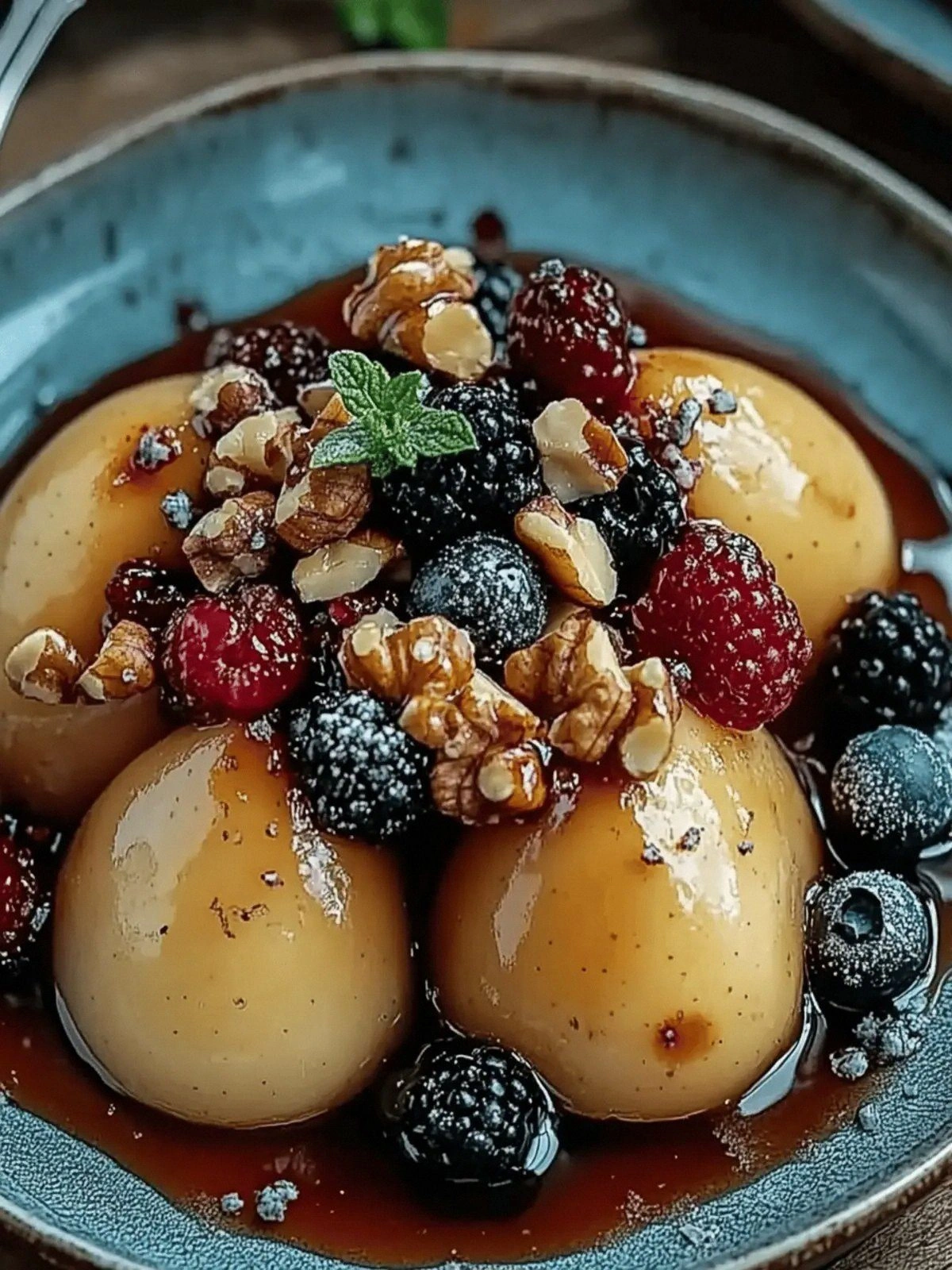 Baked Pears with Berries, Hone