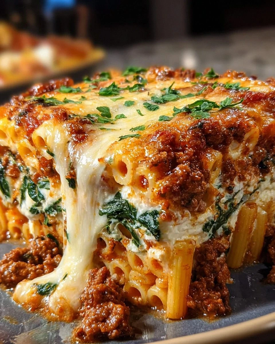 Baked Ricotta Spinach Beef Pasta
