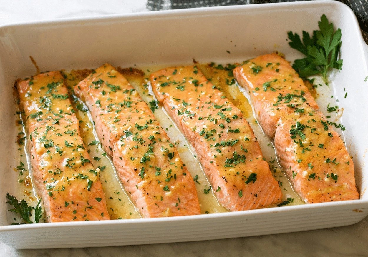 Baked Salmon with Buttery Hone