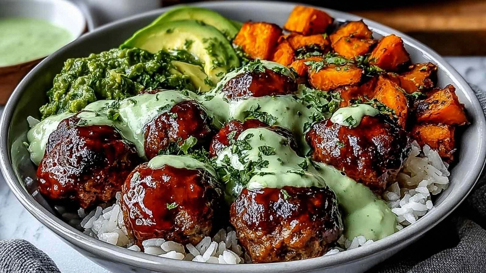 Barbecue Meatball Bowls with A